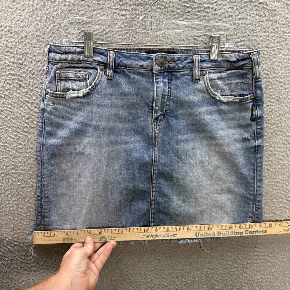 Silver Jeans Skirt Womens 8 Blue Francy Mini Stretch Raw Hem Distressed Denim